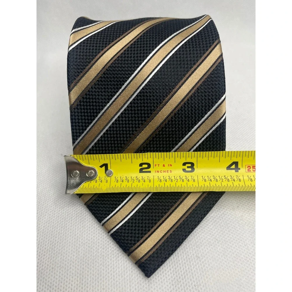 Vintage Stafford Performance Collegiate Stripe Tie Black Gold 100% Silk Necktie